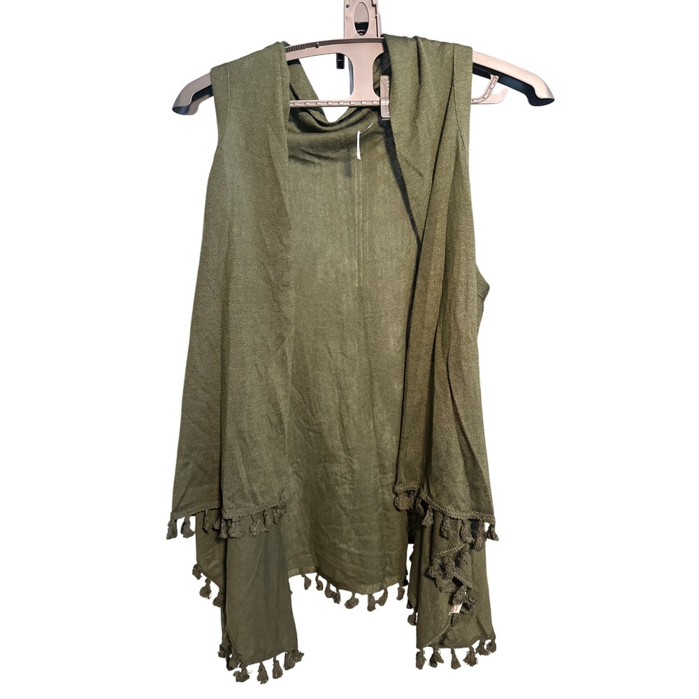 Anna Lane Olive Green Tassel Knit Vest Open Front Draped Sleeveless TVOL/0077 OS
